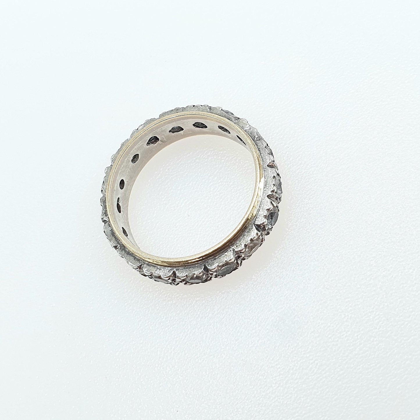 Old Vintage 9ct Gold & Solid Silver White Spinel Eternity Ring Infinity Round Cut White Gemstone Womens Jewelry Jewellery