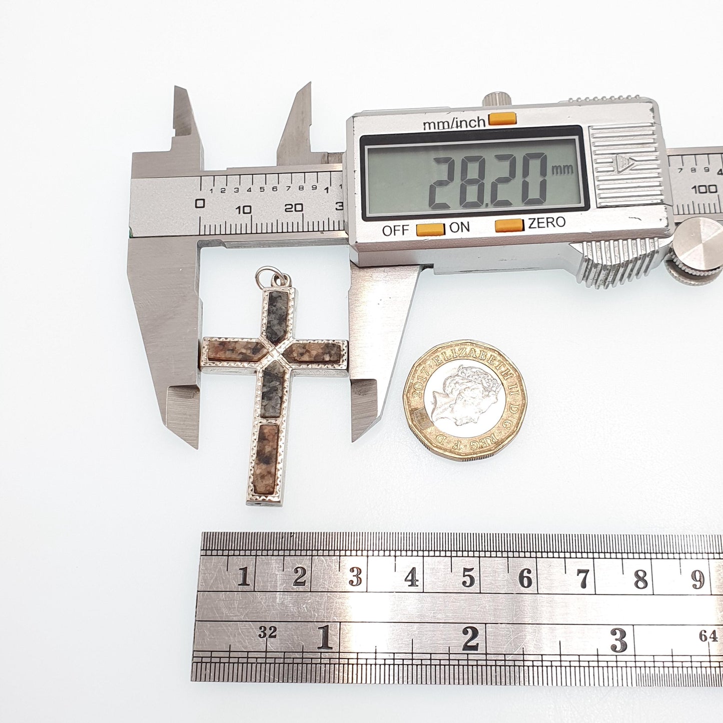 Antique Victorian Solid Silver Aberdeenshire Granite Cross Necklace Pendant Scottish Crucifix Big Large Vintage Jewelry Jewellery