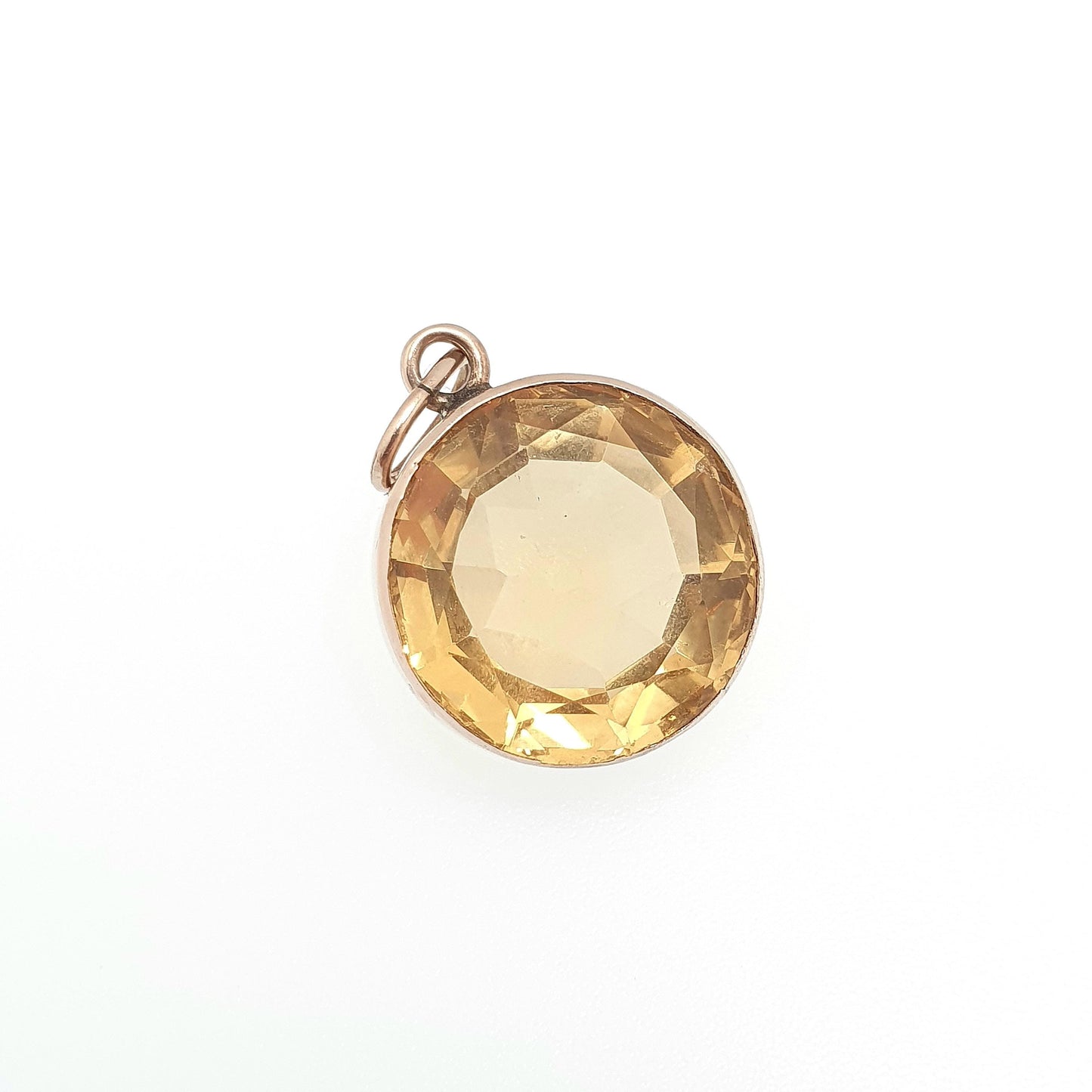 Antique 9ct 9k Gold Citrine Pendant Necklace Victorian Natural Gemstone Round Cut Large Orange Quartz Vintage Jewellery Jewelry
