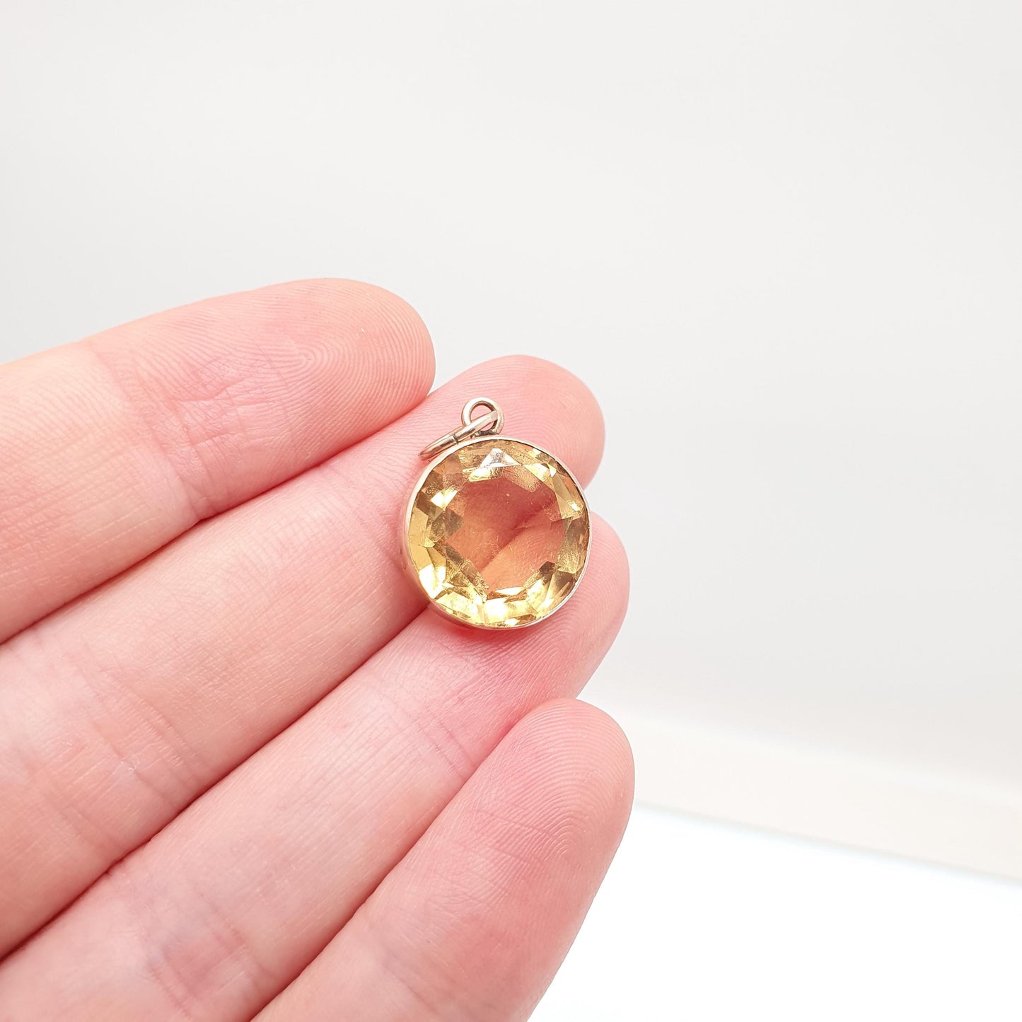 Antique 9ct 9k Gold Citrine Pendant Necklace Victorian Natural Gemstone Round Cut Large Orange Quartz Vintage Jewellery Jewelry
