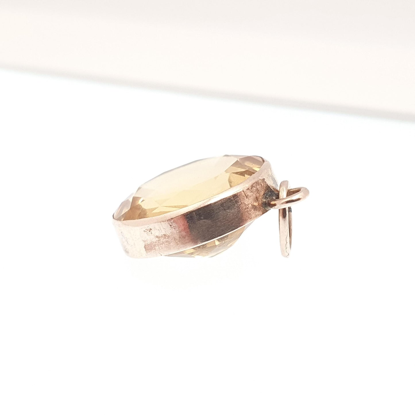 Antique 9ct 9k Gold Citrine Pendant Necklace Victorian Natural Gemstone Round Cut Large Orange Quartz Vintage Jewellery Jewelry