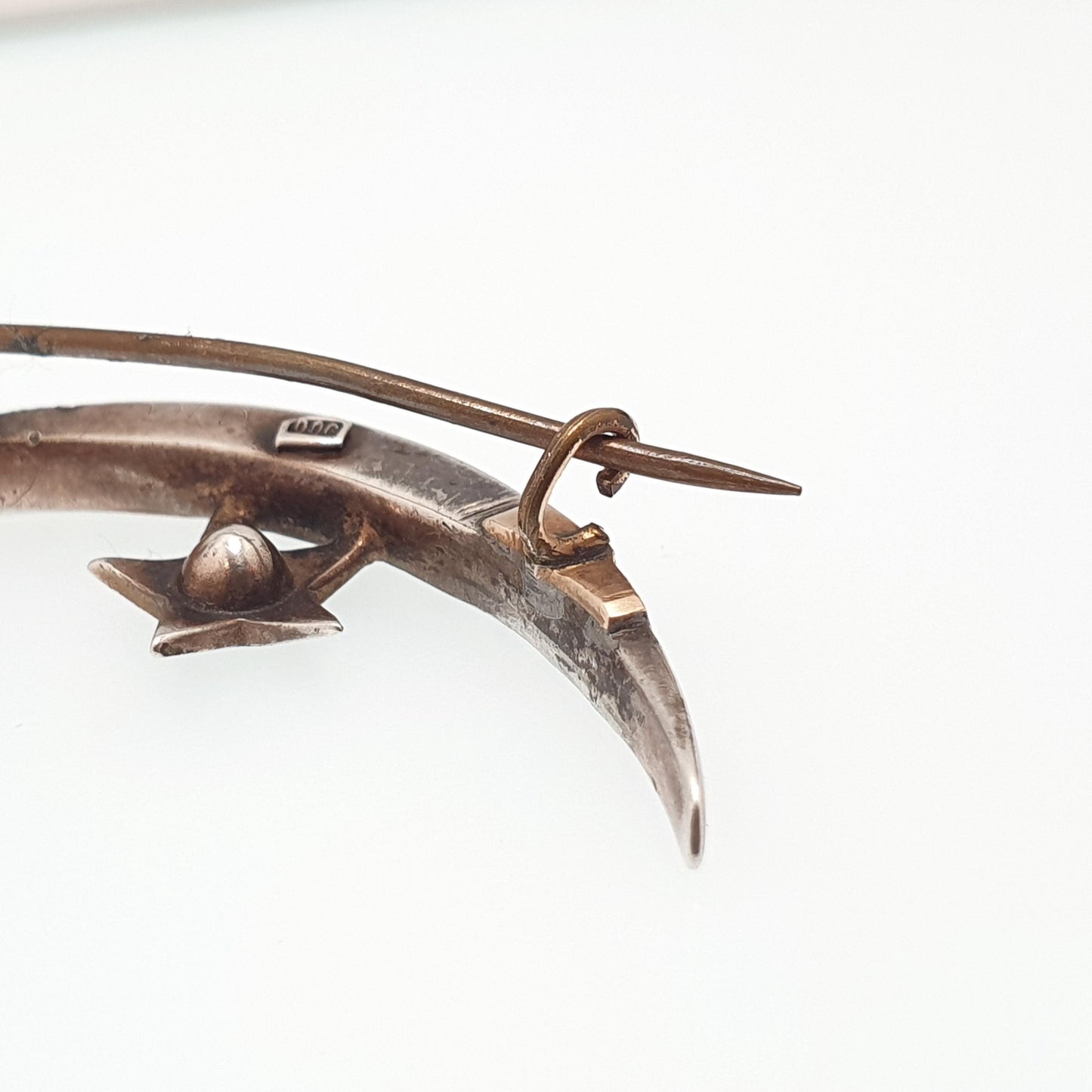 Antique Victorian Crescent Moon & Star Solid Silver Brooch Pin Diamond Paste Vintage Celestial 1800s Jewellery Jewelry