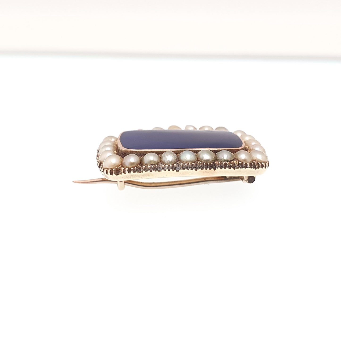 Antique Victorian 15ct Gold Blue Enamel Brooch Seed Pearl Border Solid 15 Carat 15k Genuine Vintage Womens Jewelry Jewellery