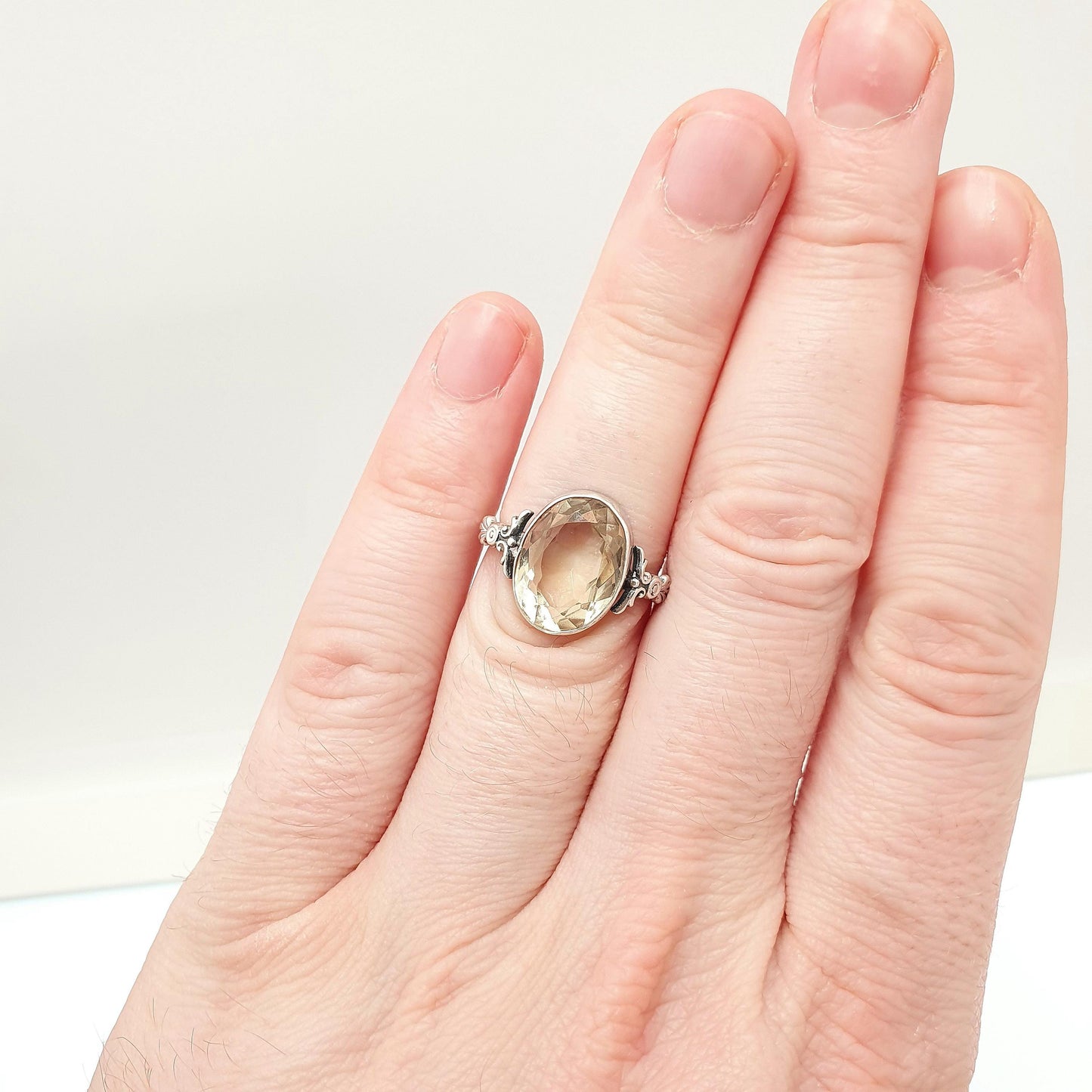 Antique Victorian Solid Silver Natural Citrine Ring Arts & Crafts Genuine Real Gemstone Oval Cut Vintage Women Jewellery Jewelry
