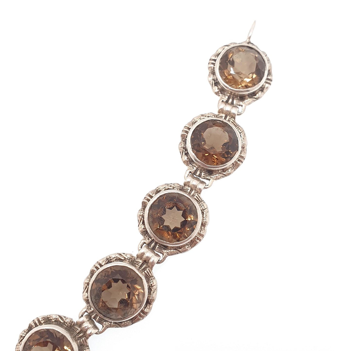 Antique Smoky Quartz Sterling Silver Bracelet Scottish Cairngorm Smokey Brown Genuine Gemstone Celtic Scotland Vintage Jewelry Jewellery