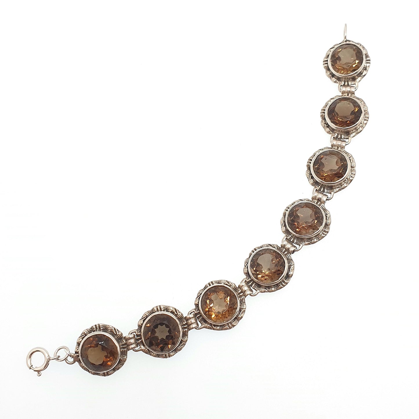 Antique Smoky Quartz Sterling Silver Bracelet Scottish Cairngorm Smokey Brown Genuine Gemstone Celtic Scotland Vintage Jewelry Jewellery