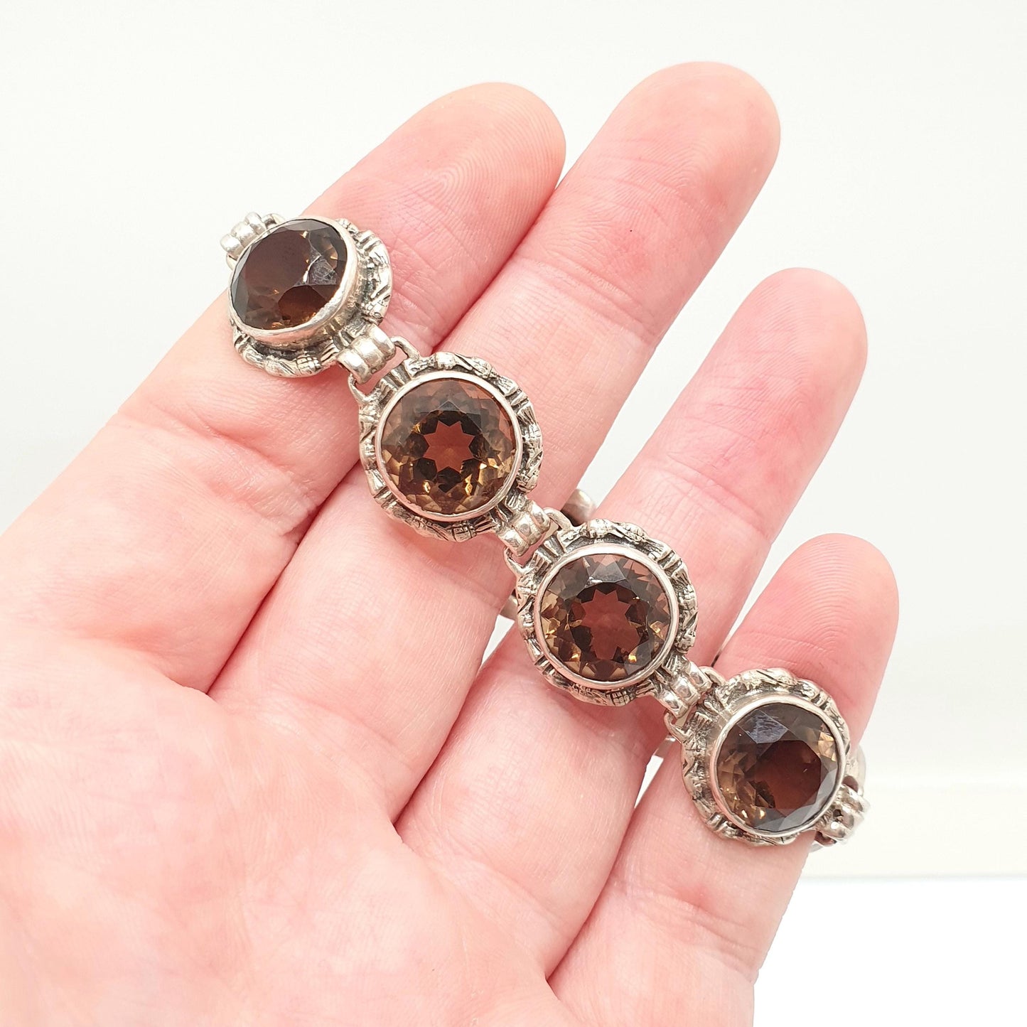 Antique Smoky Quartz Sterling Silver Bracelet Scottish Cairngorm Smokey Brown Genuine Gemstone Celtic Scotland Vintage Jewelry Jewellery