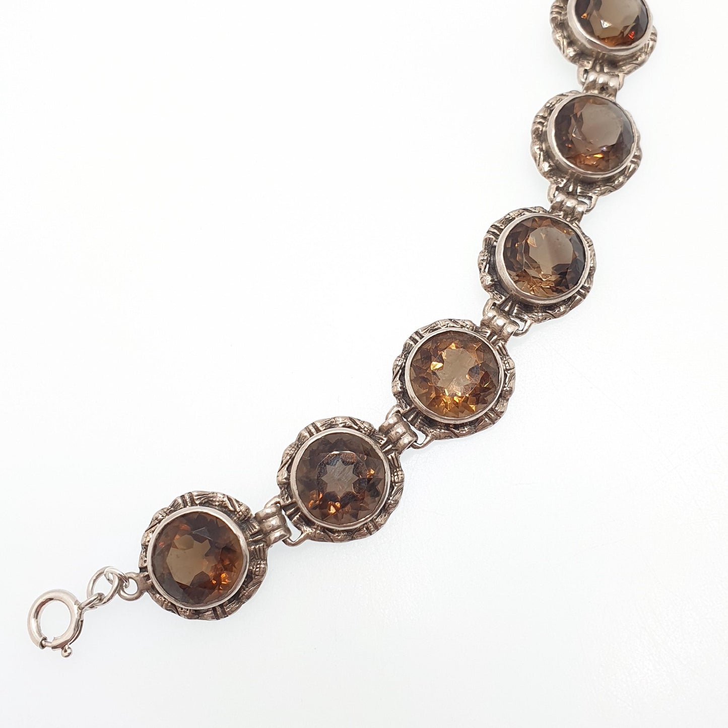Antique Smoky Quartz Sterling Silver Bracelet Scottish Cairngorm Smokey Brown Genuine Gemstone Celtic Scotland Vintage Jewelry Jewellery