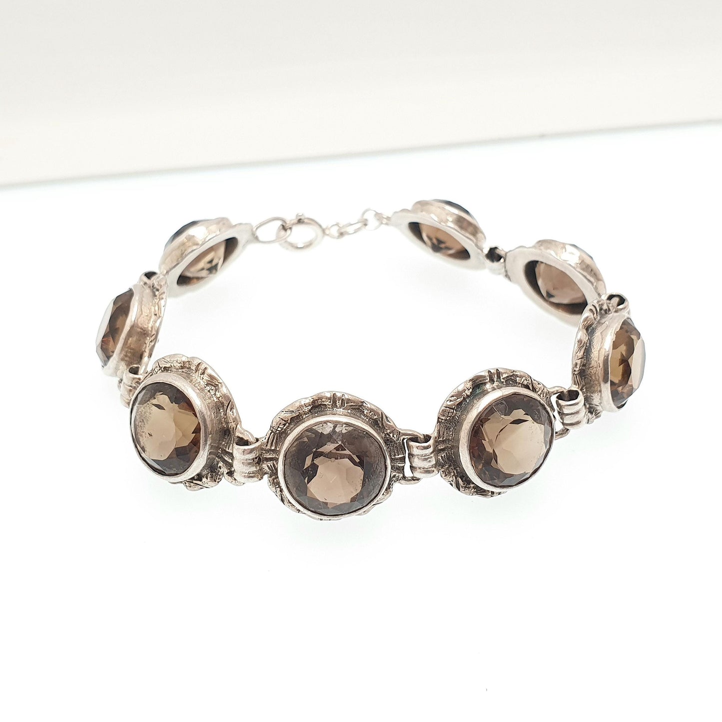 Antique Smoky Quartz Sterling Silver Bracelet Scottish Cairngorm Smokey Brown Genuine Gemstone Celtic Scotland Vintage Jewelry Jewellery