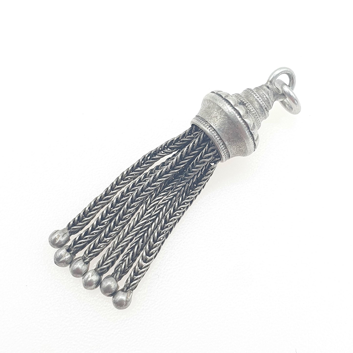 Antique Victorian Solid Silver Tassel Fob Pendant Albertina Charm Foxtail Necklace Mens Womens Jewellery Jewelry
