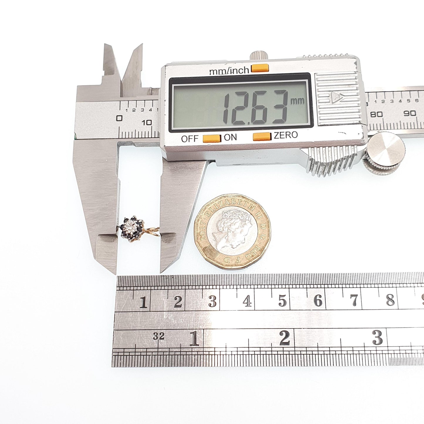 Vintage 9k 9ct Gold Sapphire & Diamond Necklace Cluster Pendant Halo Solid 375 Yellow Womens Jewelry Retro Jewellery