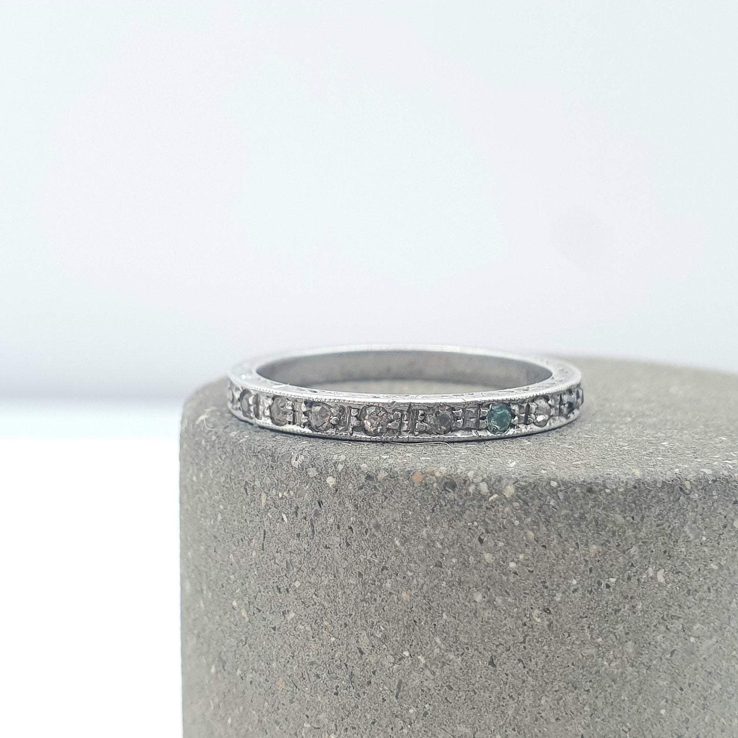 Antique Art Deco Solid Silver Diamond Paste Eternity Ring Full Band 1920s Vintage Ladies Womens Jewelry Jewellery