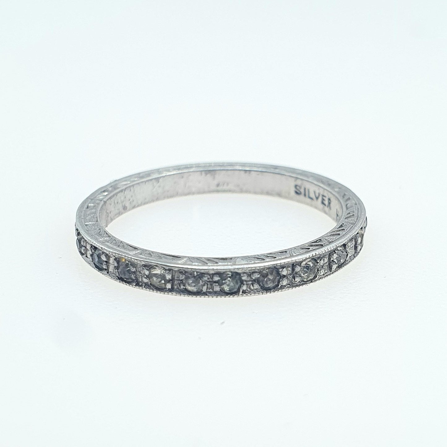 Antique Art Deco Solid Silver Diamond Paste Eternity Ring Full Band 1920s Vintage Ladies Womens Jewelry Jewellery