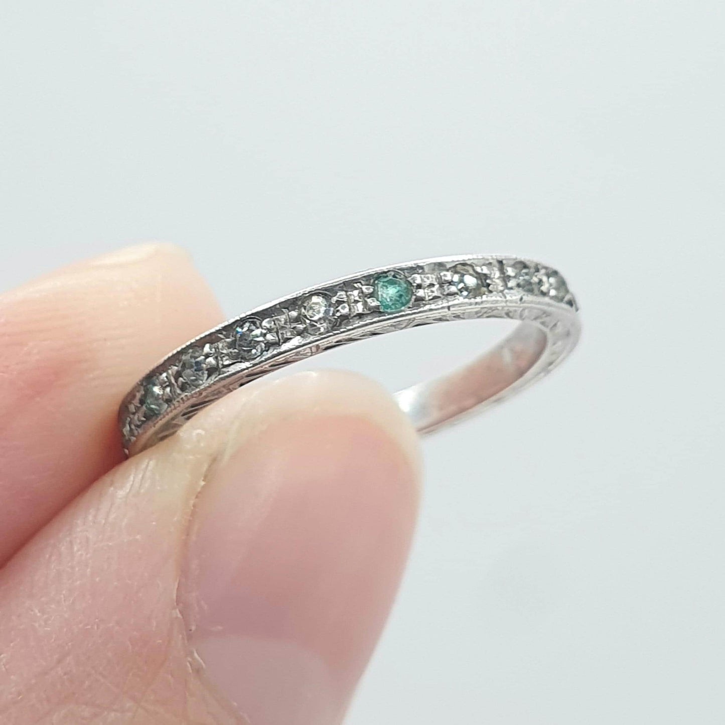 Antique Art Deco Solid Silver Diamond Paste Eternity Ring Full Band 1920s Vintage Ladies Womens Jewelry Jewellery