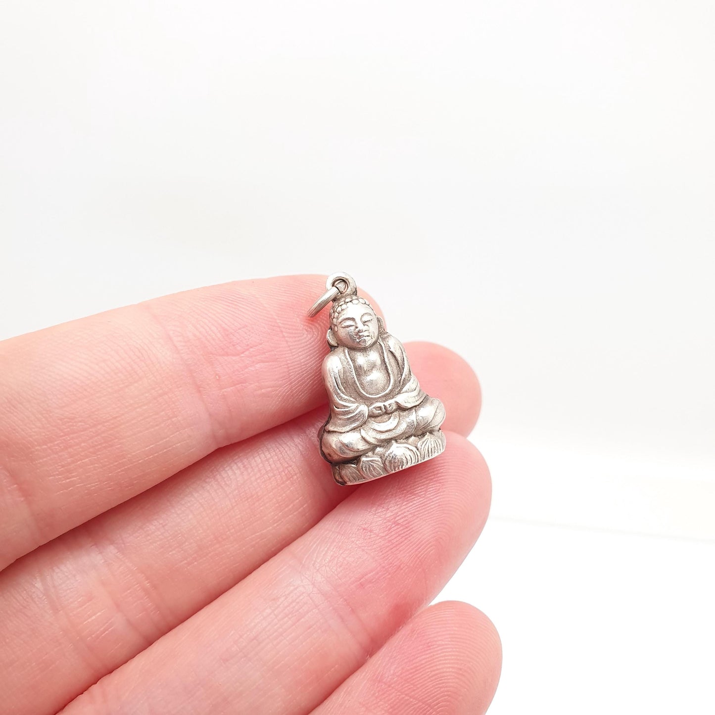 Old Vintage Solid Silver Chinese Buddha Pendant Necklace Chinese Marks Style Buddhist Mens Womens Jewelry Jewellery