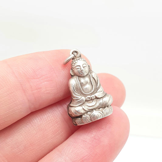 Old Vintage Solid Silver Chinese Buddha Pendant Necklace Chinese Marks Style Buddhist Mens Womens Jewelry Jewellery