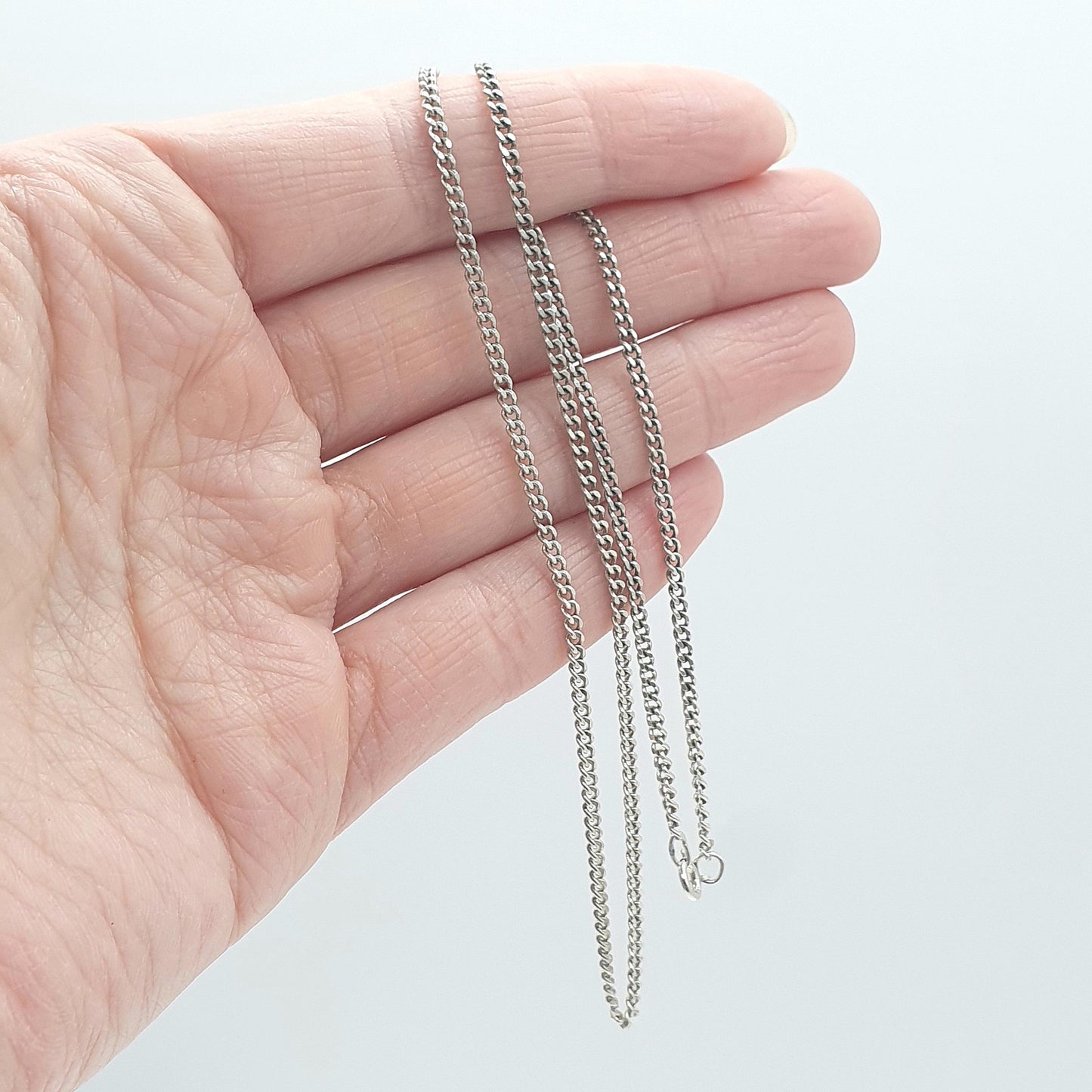 Vintage Sterling Silver Curb Link Chain Necklace 45cm 17.7” 4.73 Links Chains Mens Womens Retro Jewelry Jewellery