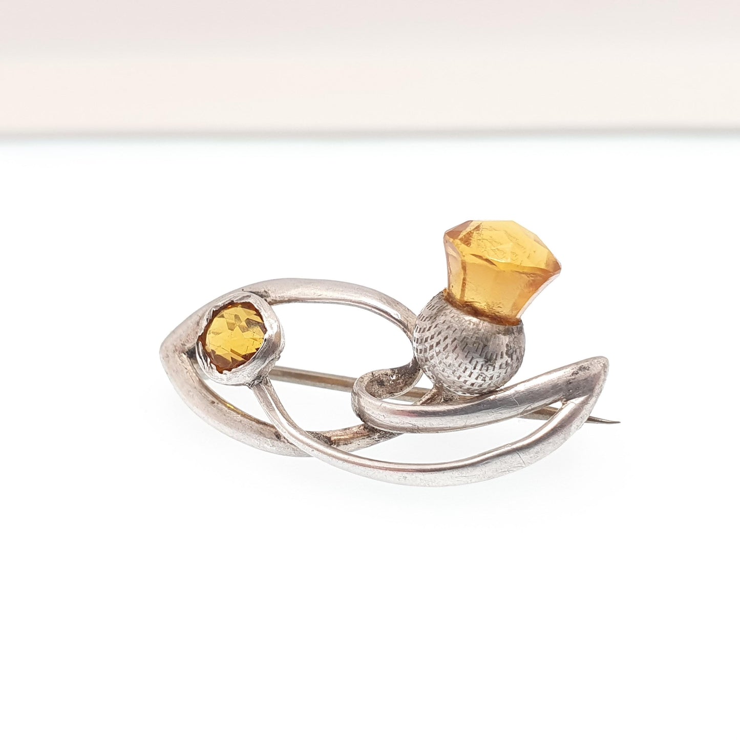 Antique Charles Horner Sterling Silver Citrine Paste Brooch Thistle Knot 1911 Hallmarked Art Nouveau Genuine CH Jewellery Womens Jewelry