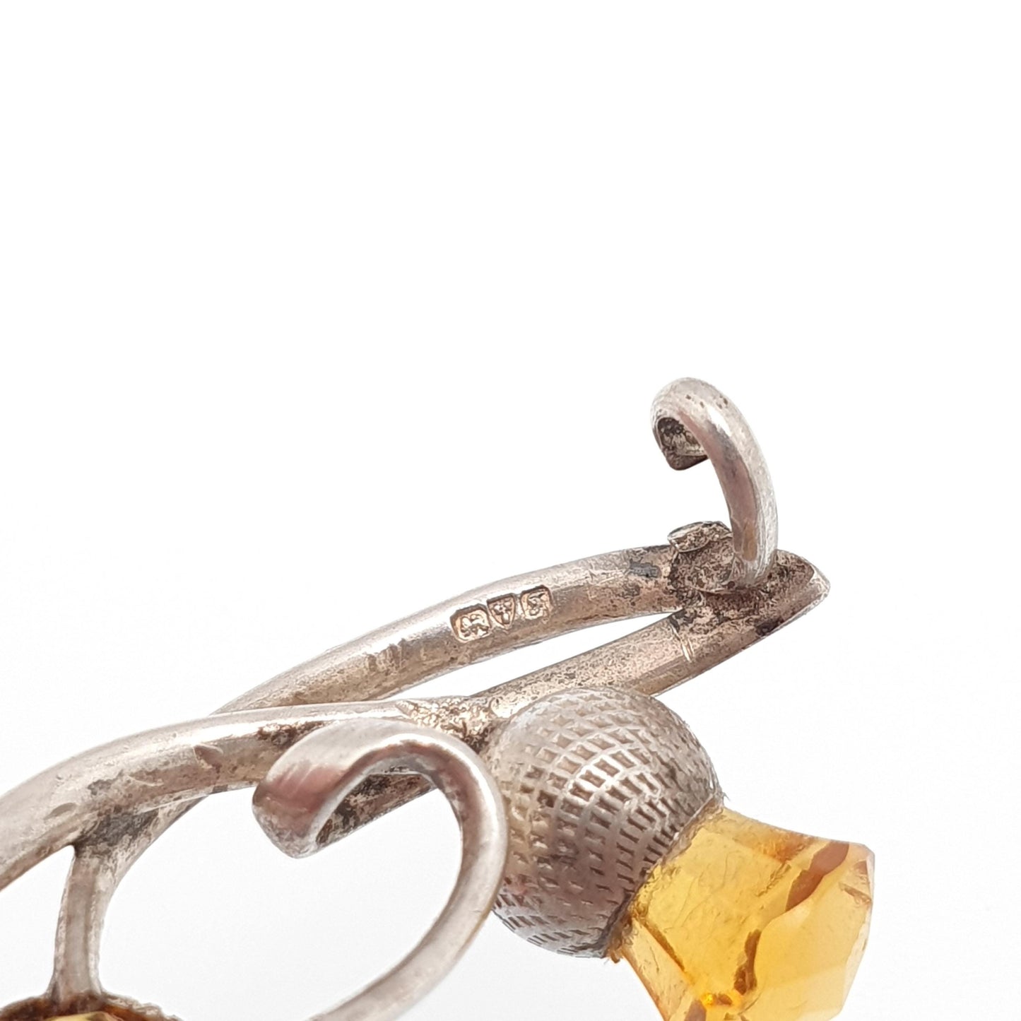 Antique Charles Horner Sterling Silver Citrine Paste Brooch Thistle Knot 1911 Hallmarked Art Nouveau Genuine CH Jewellery Womens Jewelry