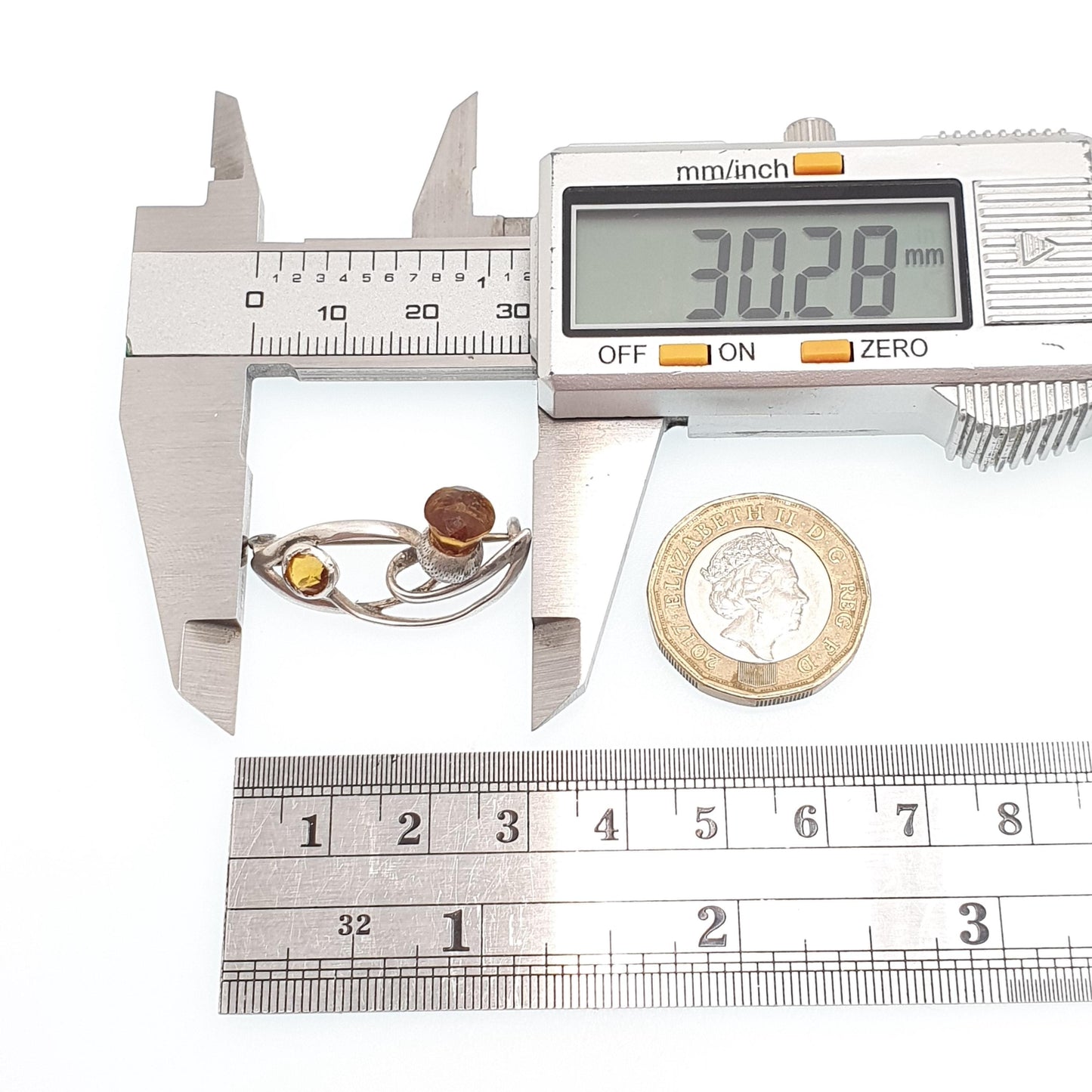 Antique Charles Horner Sterling Silver Citrine Paste Brooch Thistle Knot 1911 Hallmarked Art Nouveau Genuine CH Jewellery Womens Jewelry