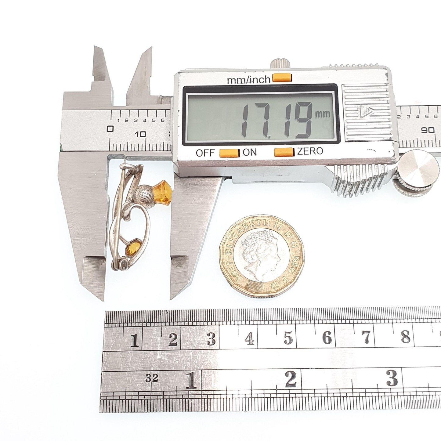 Antique Charles Horner Sterling Silver Citrine Paste Brooch Thistle Knot 1911 Hallmarked Art Nouveau Genuine CH Jewellery Womens Jewelry