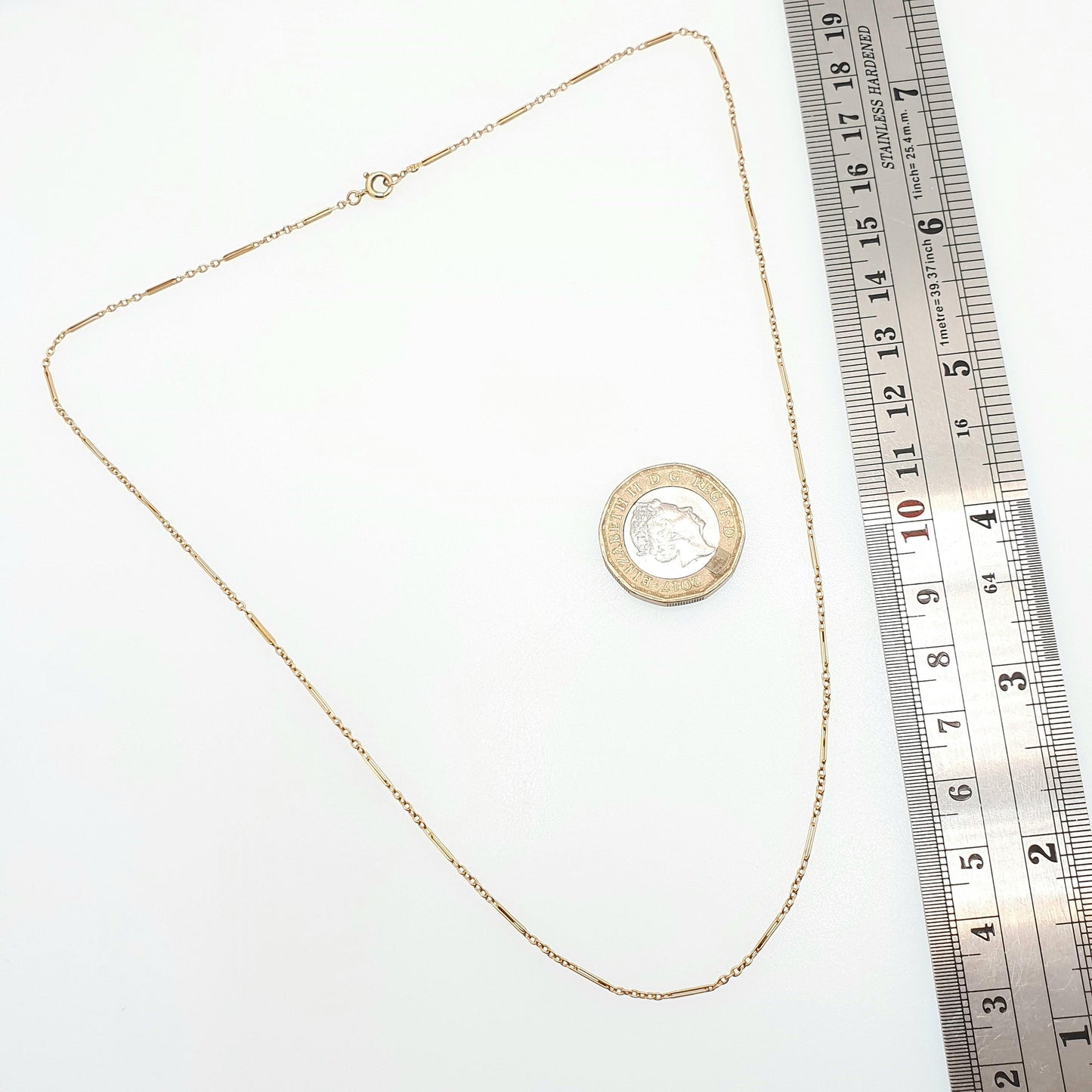 Antique Victorian 15ct Gold Staple Link Chain Necklace Paperclip Yellow 15 Carat Figaro 45cm 2.88g Vintage Jewelry Jewellery