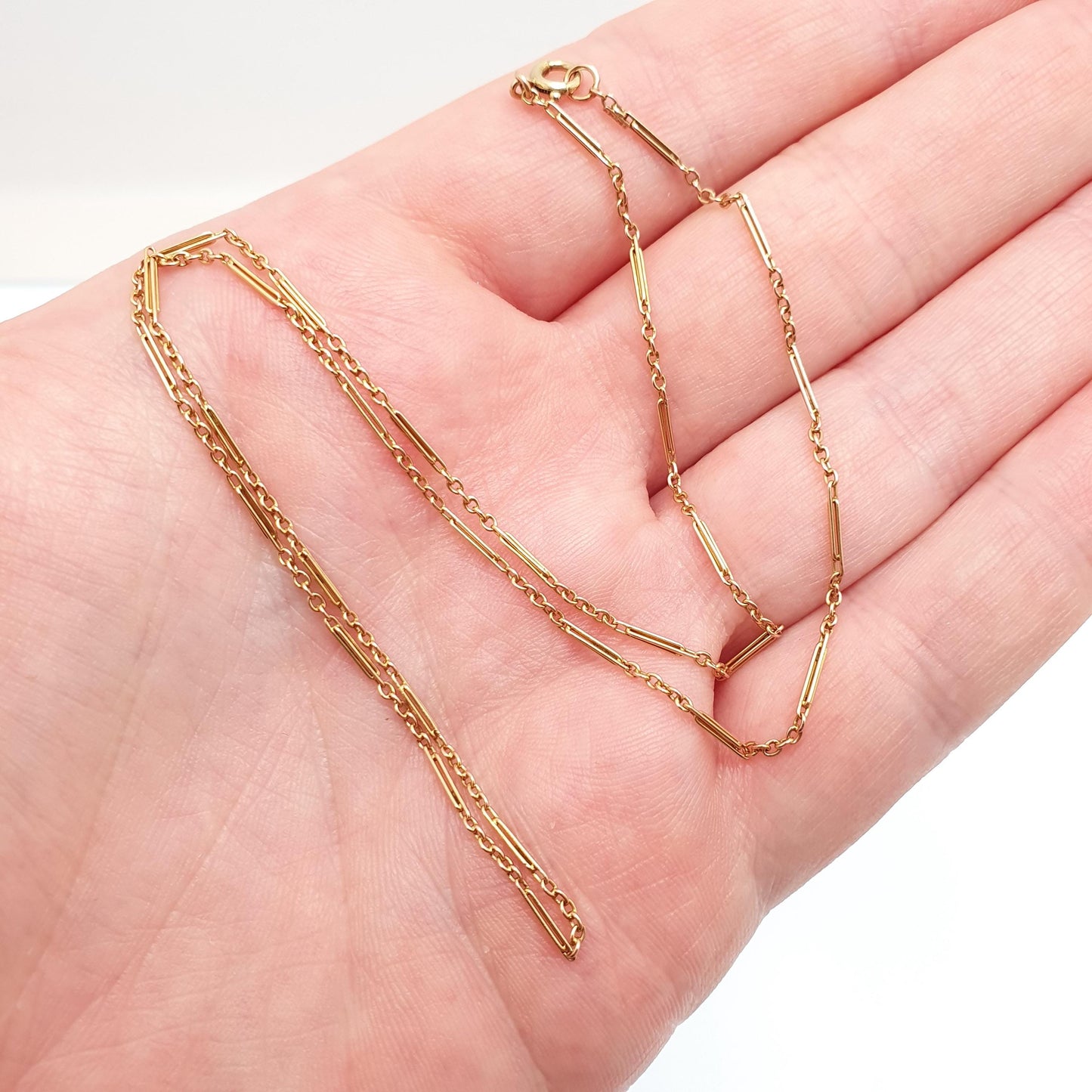 Antique Victorian 15ct Gold Staple Link Chain Necklace Paperclip Yellow 15 Carat Figaro 45cm 2.88g Vintage Jewelry Jewellery