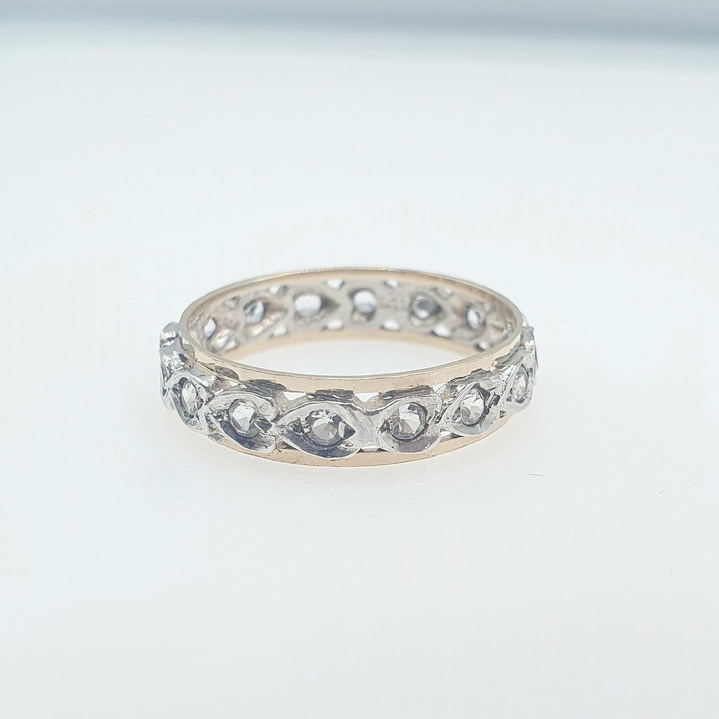 Antique 9ct 9k Gold Sterling Silver Eternity Ring Diamond White Spinel Band Art Deco Fine Estate Sparkly Full Womens Jewelry Jewellery