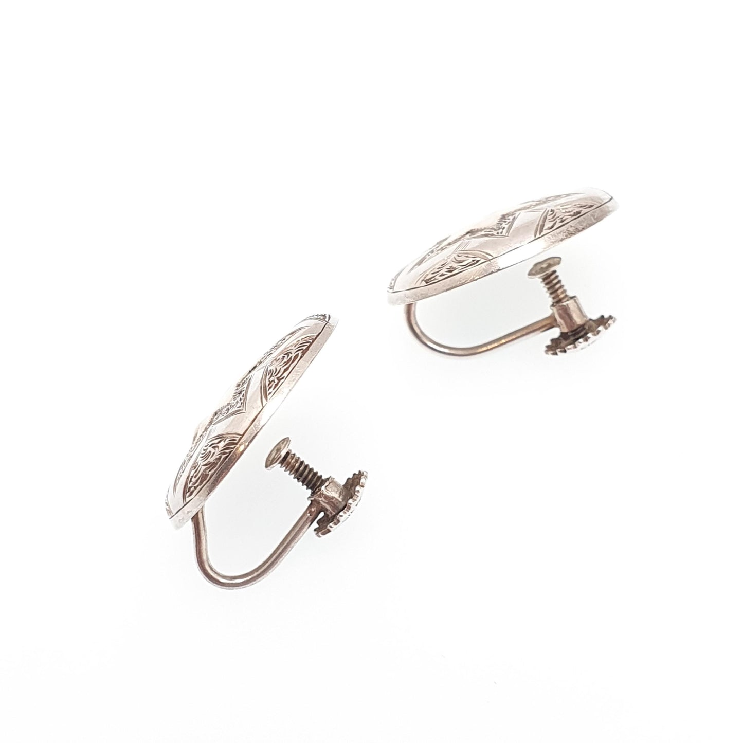 Antique Victorian Solid Silver Star Earrings Gold Highlights Starburst Engraved Screw Back Vintage Jewelry Jewellery