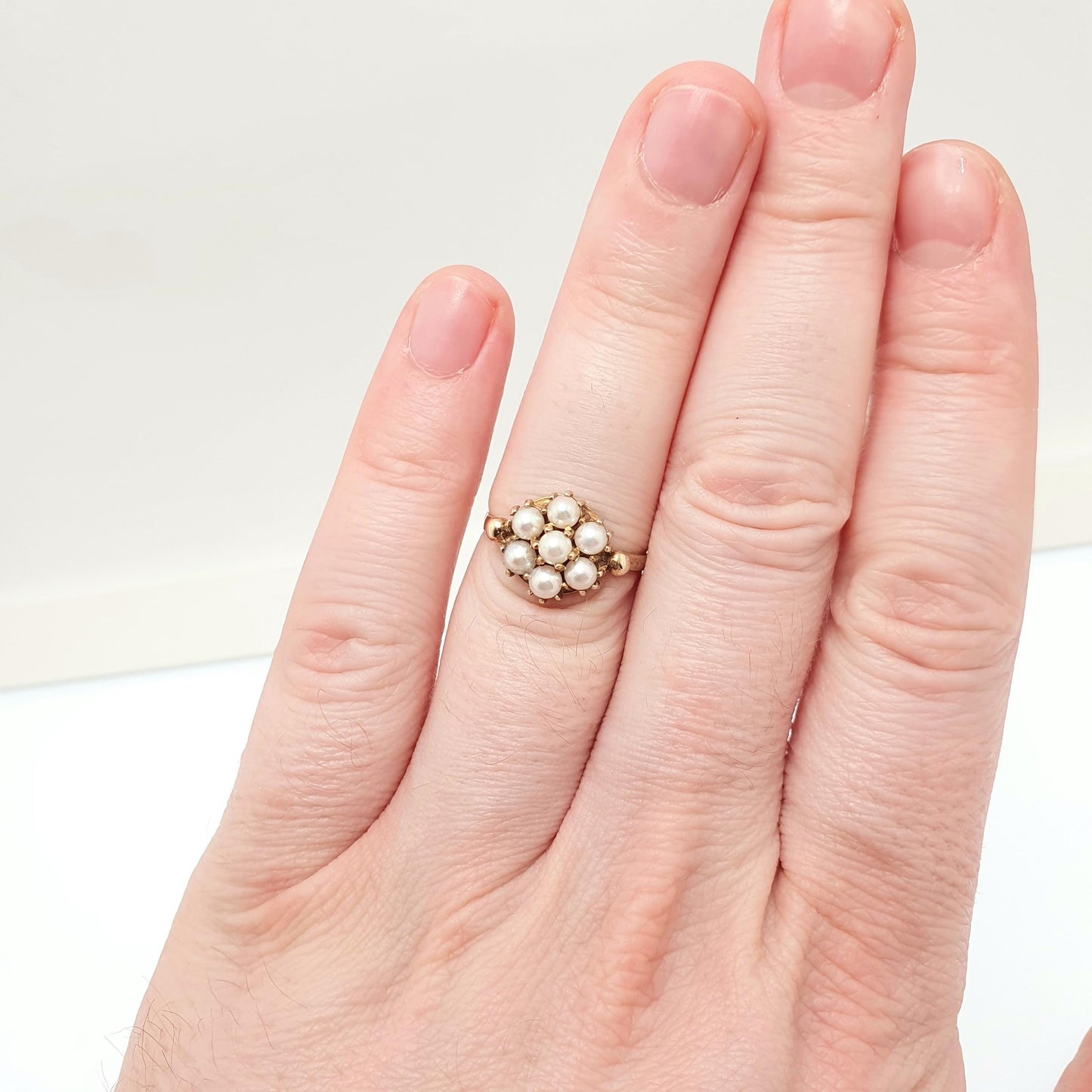 Vintage 9ct 9k Gold Pearl Cluster Ring Cultured Pearls 1972 Hallmark Solid 375 9kt Real Genuine Womens Jewelry Jewellery
