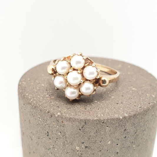 Vintage 9ct 9k Gold Pearl Cluster Ring Cultured Pearls 1972 Hallmark Solid 375 9kt Real Genuine Womens Jewelry Jewellery