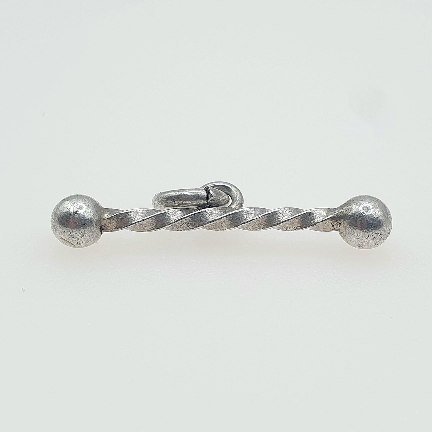 Antique Victorian Solid Silver T Bar Pendant Twisted Ball Ends Charm Vintage Womens Mens Jewelry Jewellery