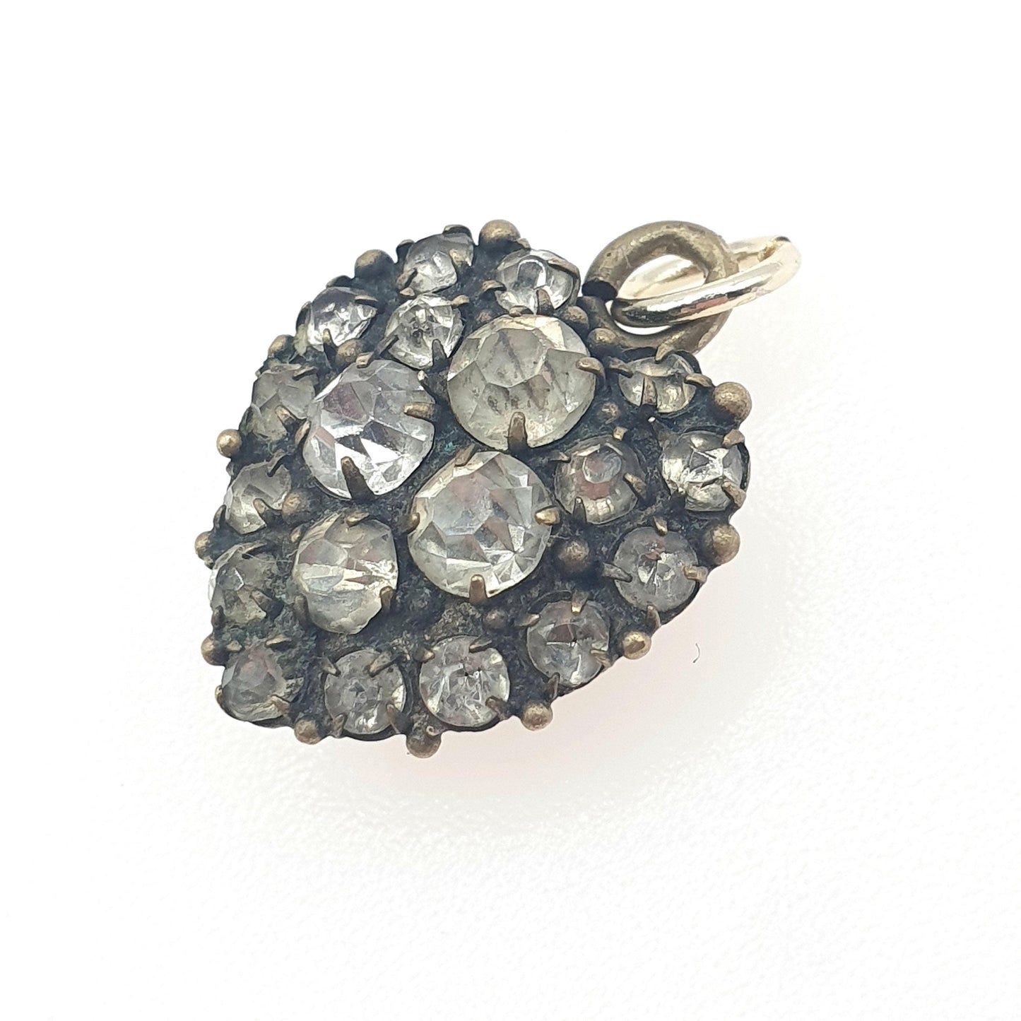 Antique Victorian Diamond Paste Puffer Heart Pendant Gold Tone Base Metal Necklace Sparkly Vintage Mens Womens Jewellery Jewelry