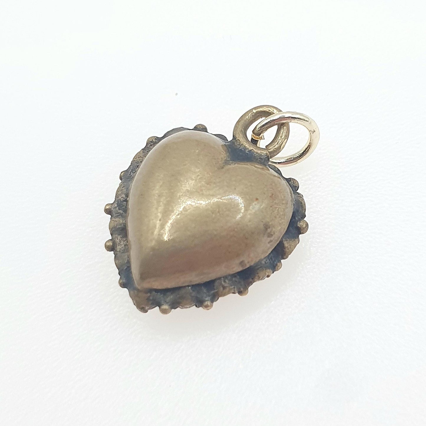Antique Victorian Diamond Paste Puffer Heart Pendant Gold Tone Base Metal Necklace Sparkly Vintage Mens Womens Jewellery Jewelry