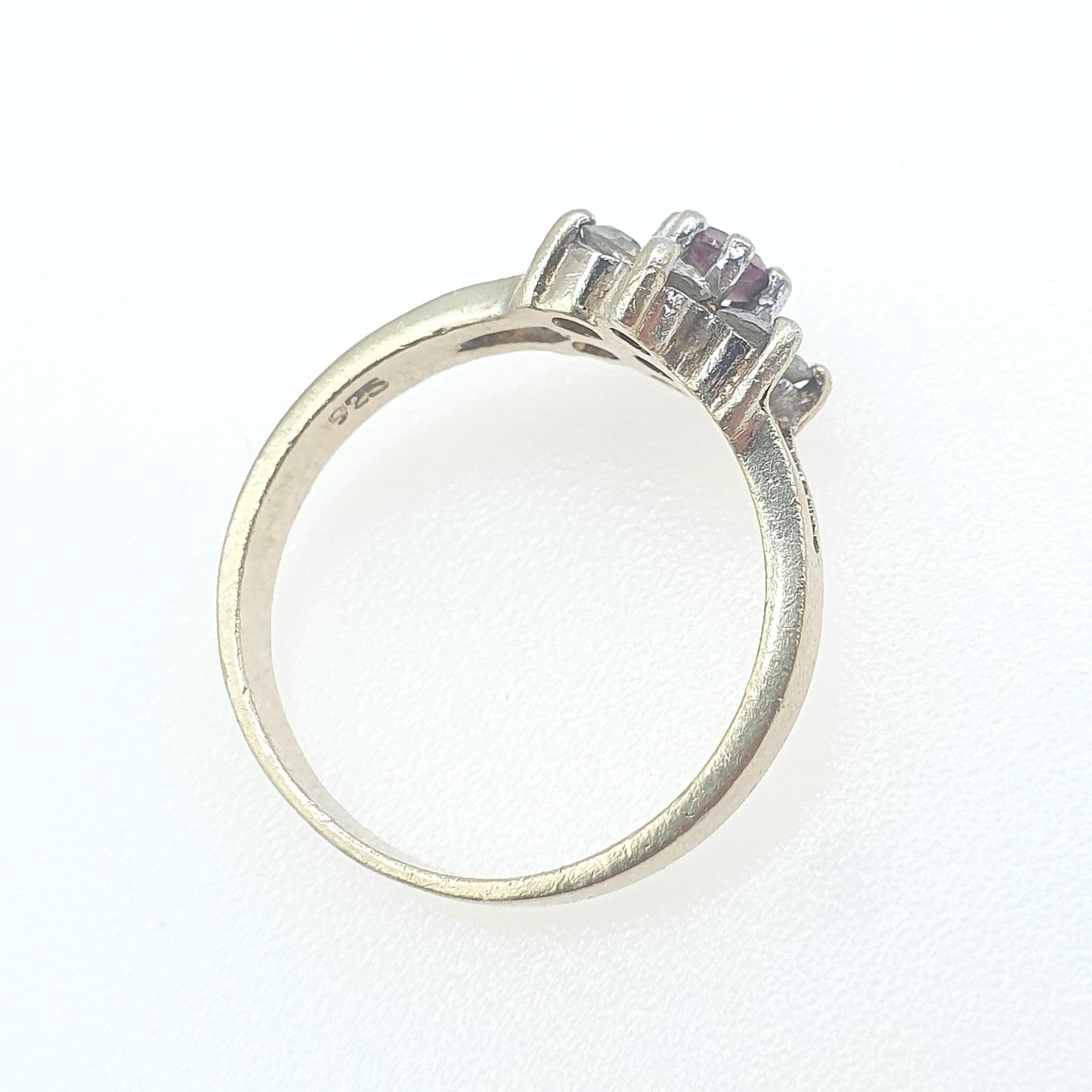 Vintage Gold on Sterling Silver Ruby Ring Cluster CZ Border Genuine Red Gemstone 925 Flower Womens Jewelry Jewellery UK L.5 US 6