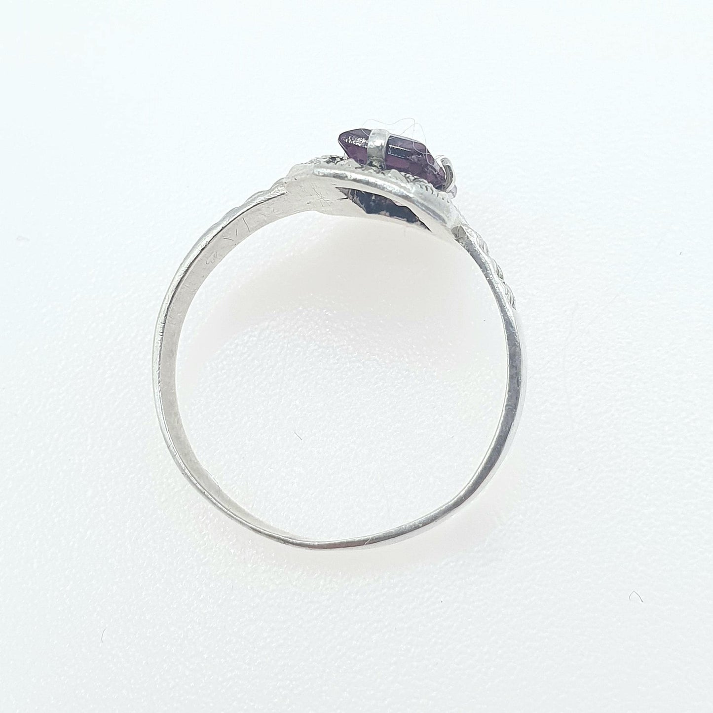 Antique Solid Silver Amethyst Paste Ring Rectagular Cut Art Deco Lilac Purple Womens Jewelry Retro Vintage Jewellery UK O.5 US 7.5