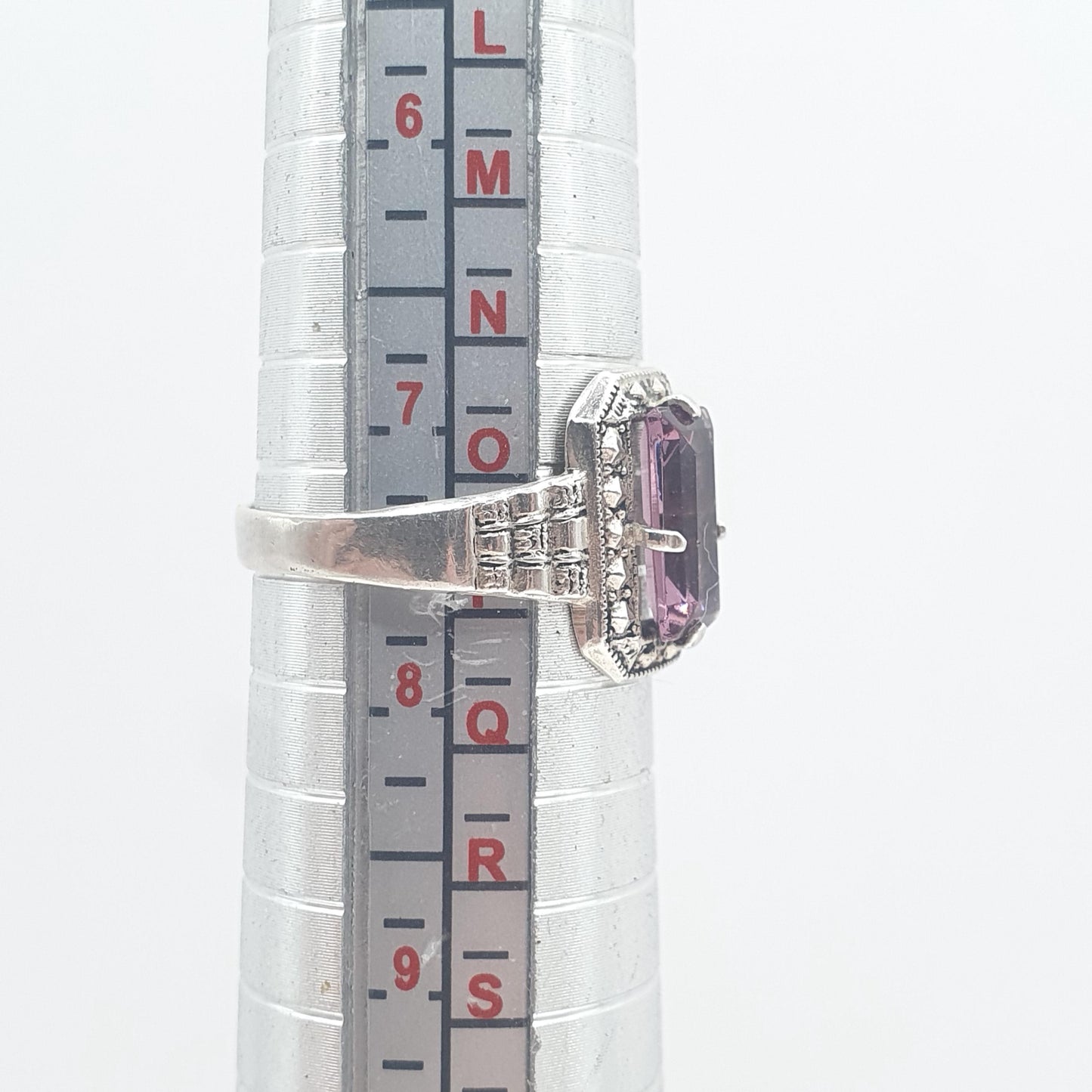 Antique Solid Silver Amethyst Paste Ring Rectagular Cut Art Deco Lilac Purple Womens Jewelry Retro Vintage Jewellery UK O.5 US 7.5