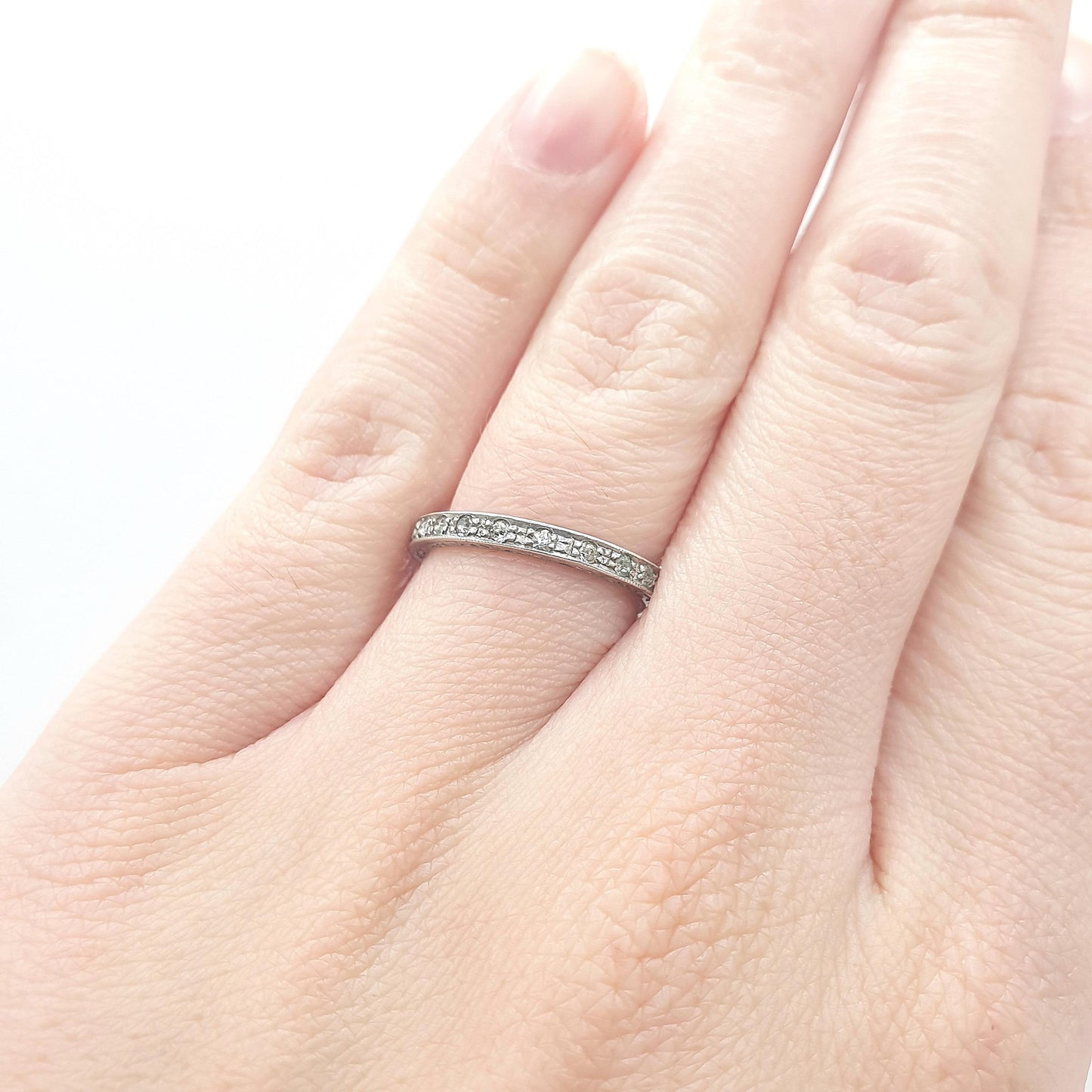 Antique Art Deco Solid Silver Diamond Paste Eternity Ring Full Band 1920s Vintage Ladies Womens Jewelry Jewellery