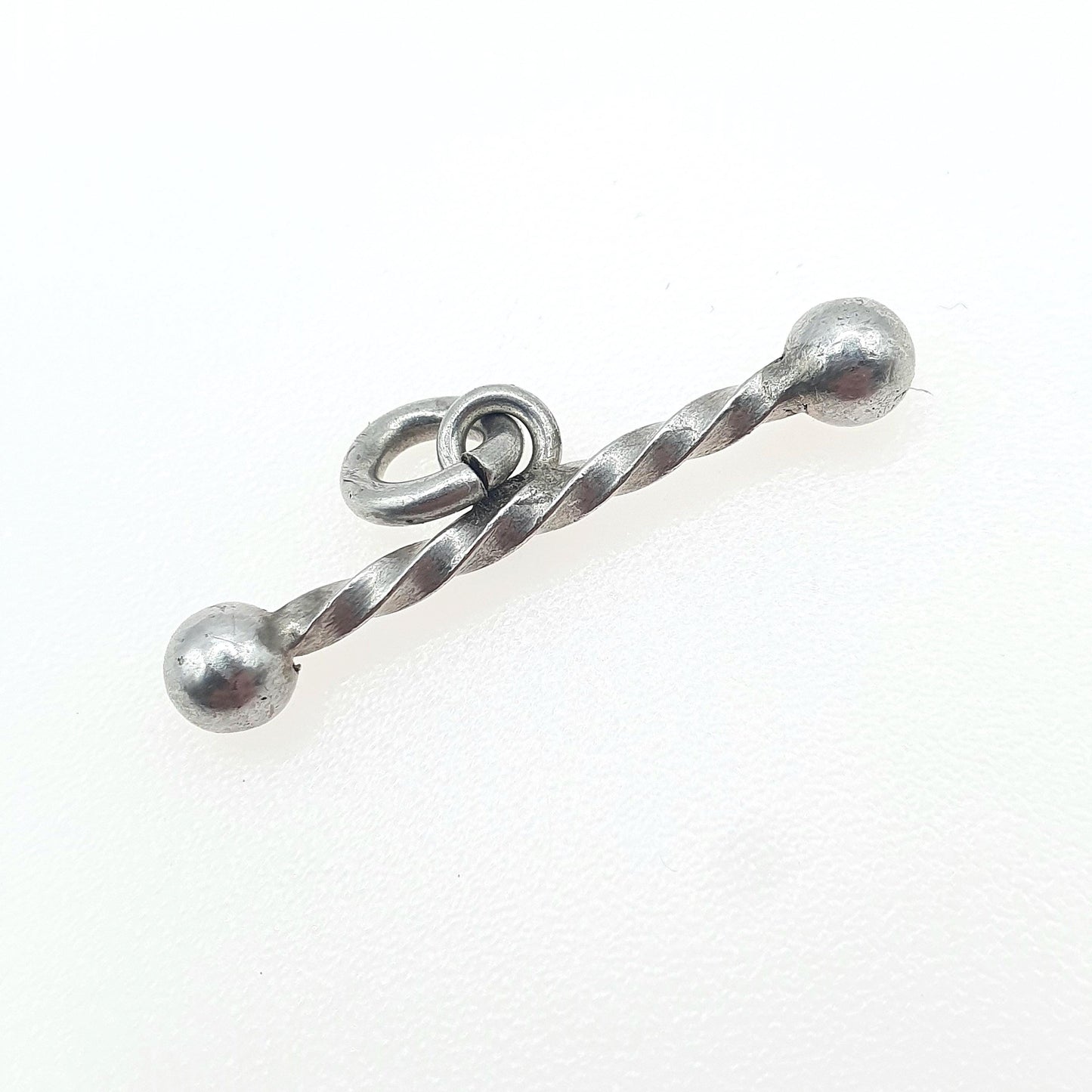 Antique Victorian Solid Silver T Bar Pendant Twisted Ball Ends Charm Vintage Womens Mens Jewelry Jewellery