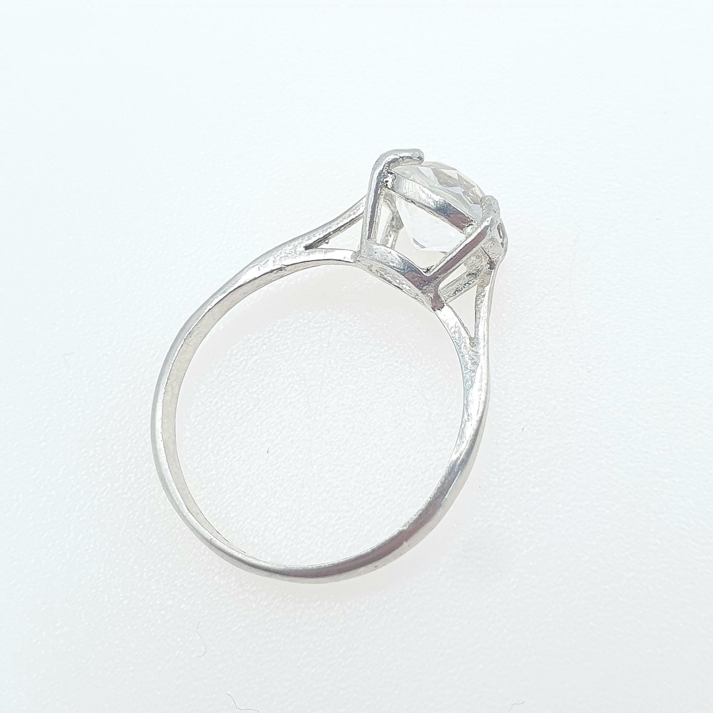 Vintage Sterling Silver White Crystal Solitaire Ring Cocktail Retro Solid 925 Jewellery Jewelry UK Q.5 or US 8.25