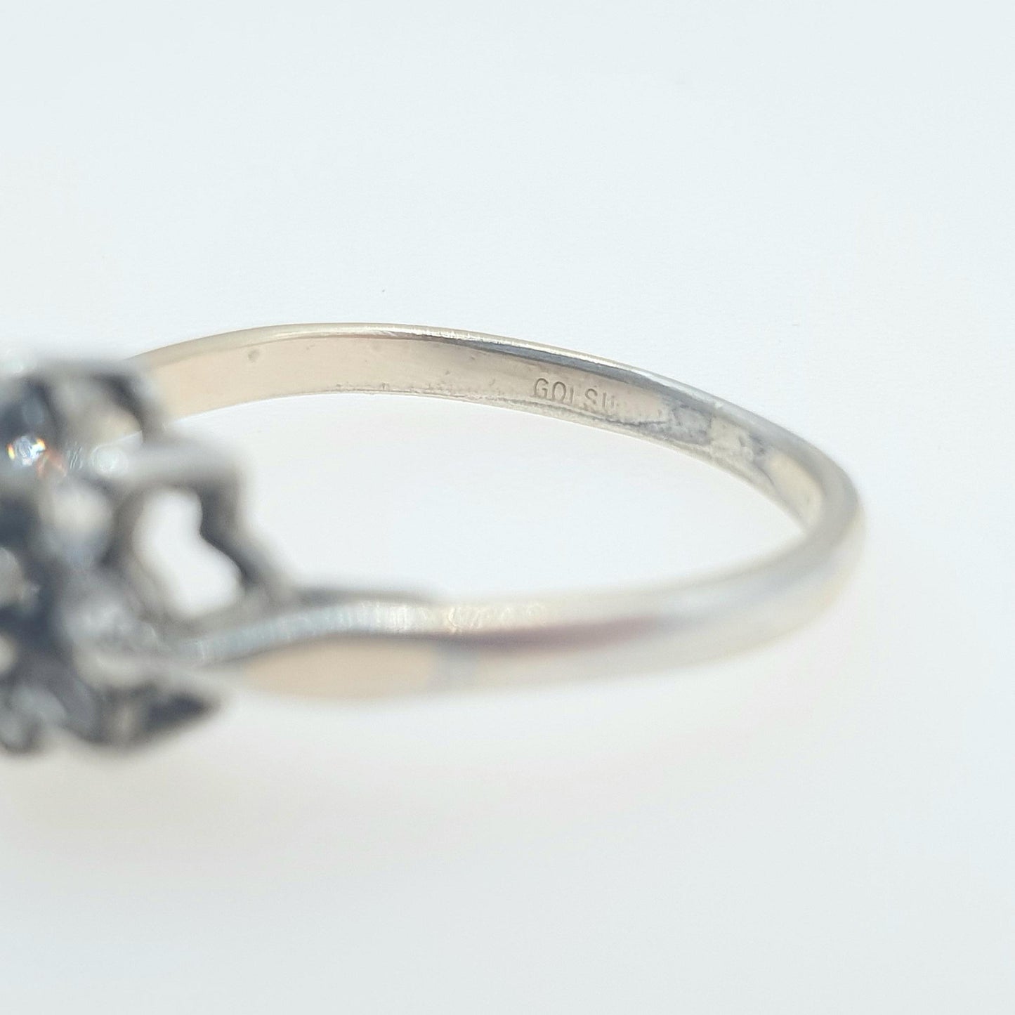 Vintage Sterling Silver Sapphire Cluster Ring Gold Vermeil CZ Border Sparkly Retro Womens Jewellery Jewelry UK N US6.75