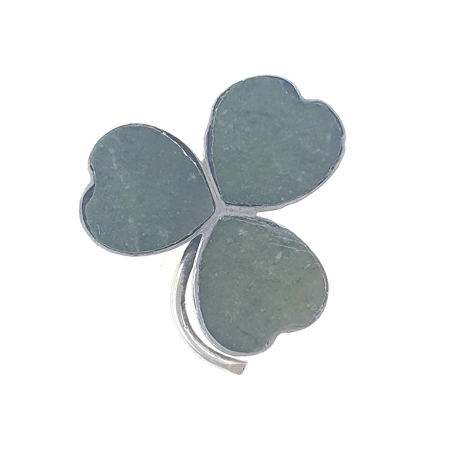 Antique Solid Silver Connemara Marble Clover Brooch Pin Irish Lucky Gift Celtic Jewelry Jewellery Mens Womens Unisex