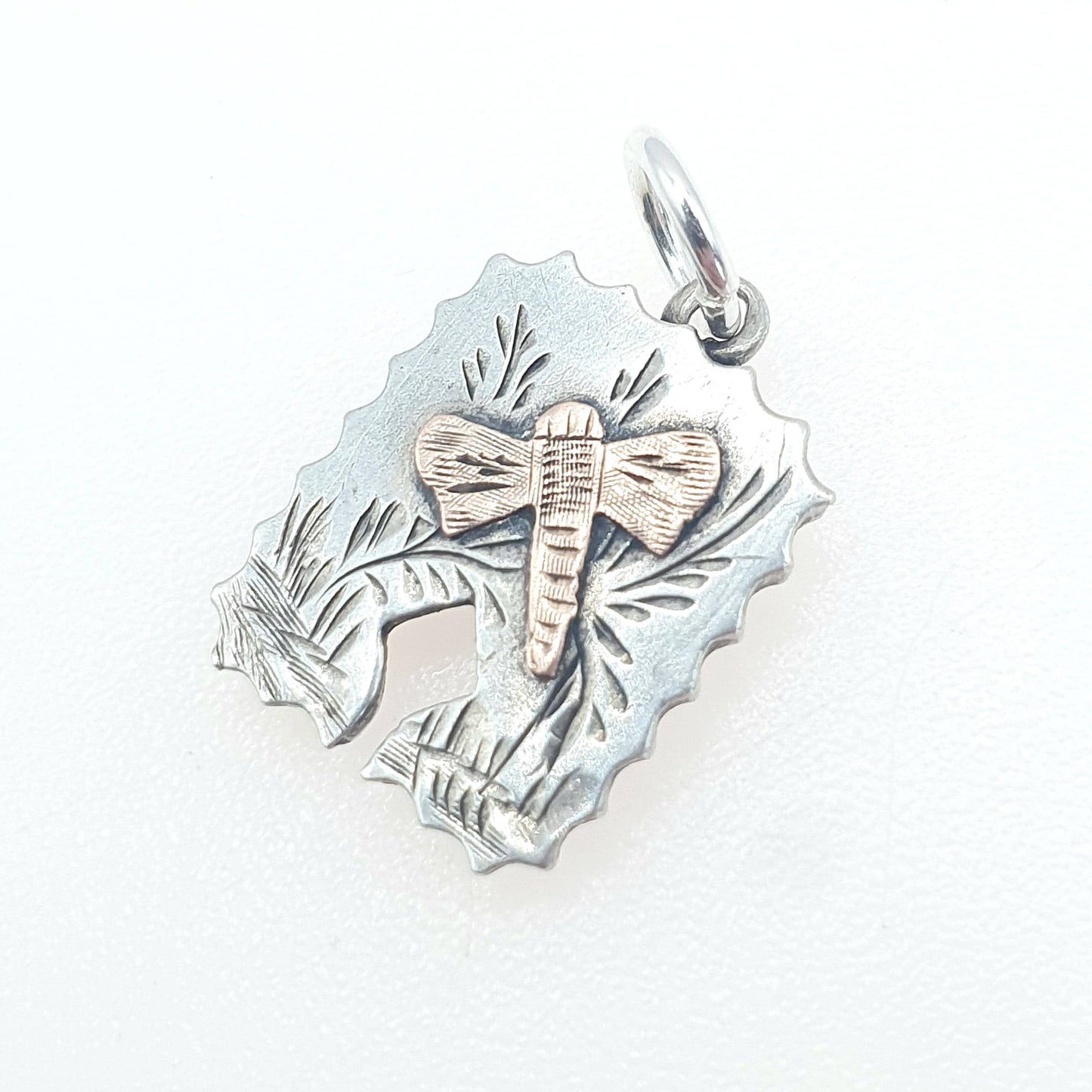 Antique Victorian Solid Silver Dragon Fly Pendant Gold Highlight Insect Bug Vintage Jewelry Jewellery Womens Mens