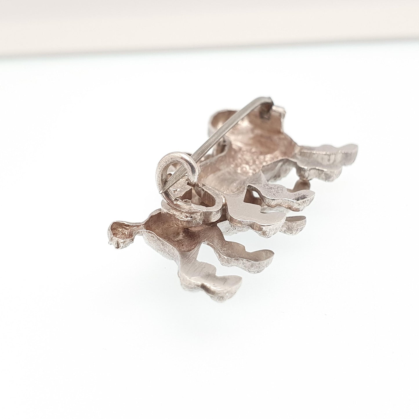 Antique Solid Silver Poodle Dog Brooch Pin Victorian Pair of Dogs Ruby Paste Eyes Animal Canine Vintage Jewellery Jewelry