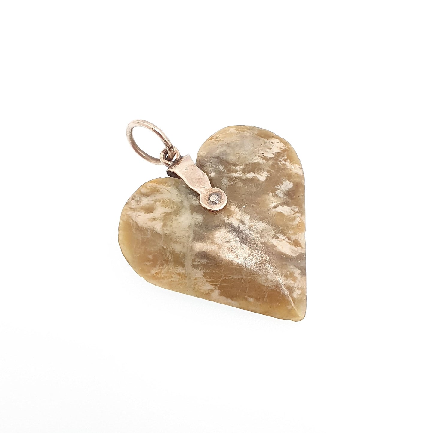 Antique 9ct Gold Connemara Marble Heart Necklace Pendant Victorian Solid 9k 9kt Irish Green Hardstone Love Vintage Jewelry Jewellery