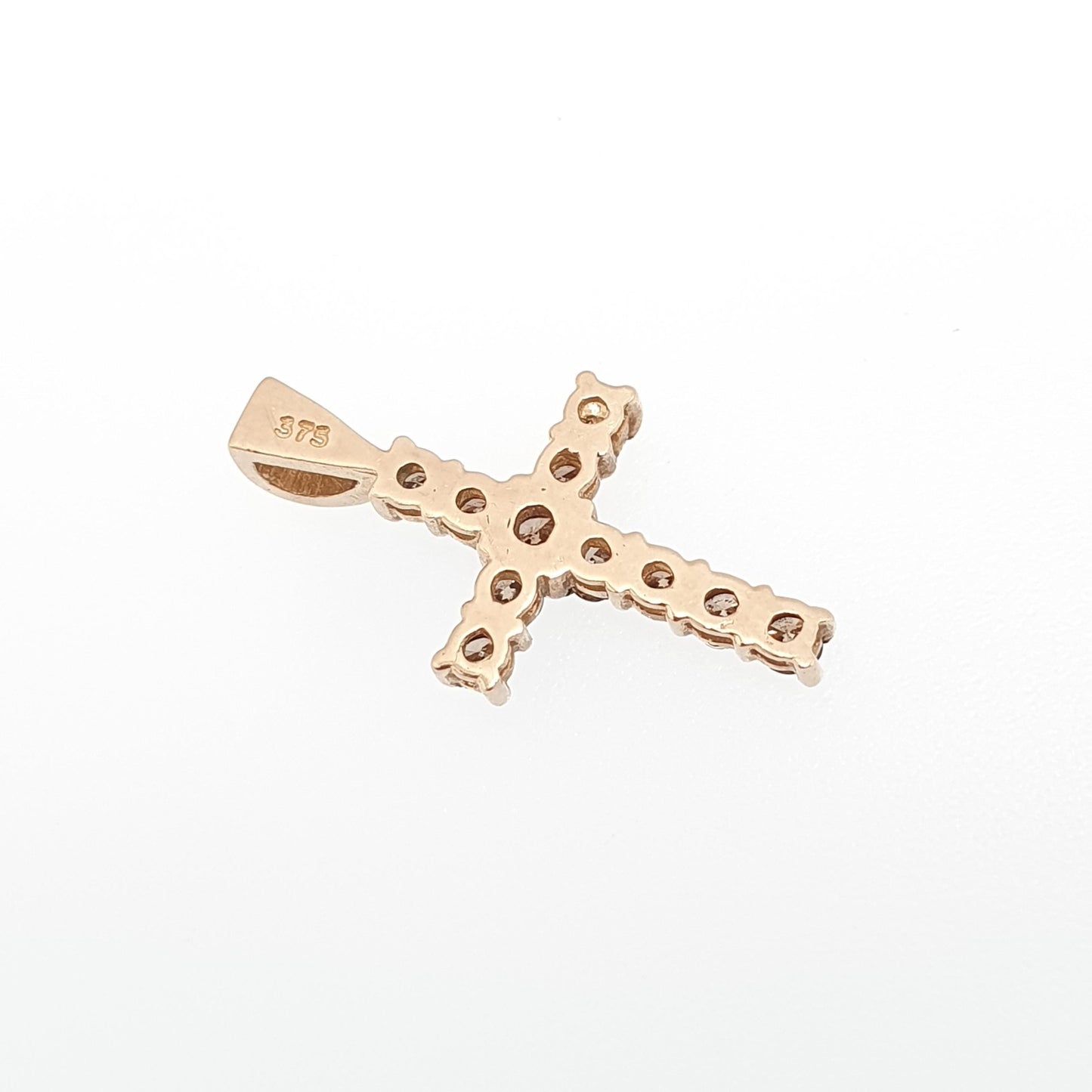 Vintage 9ct Gold Champagne Diamond Cross Crucifix Pendant Brown Diamonds Solid 9k 9kt 375 Necklace Retro Jewelry