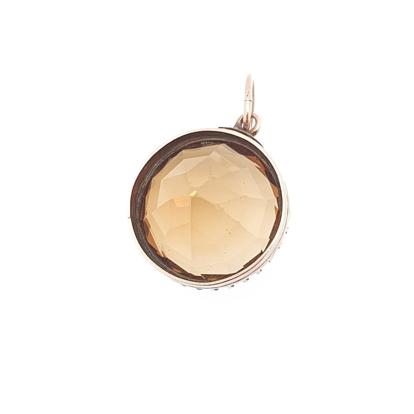 Antique 9ct 9k Gold Citrine Pendant Necklace Victorian Natural Gemstone Round Cut Large Dark Orange Quartz Vintage Jewellery Jewelry