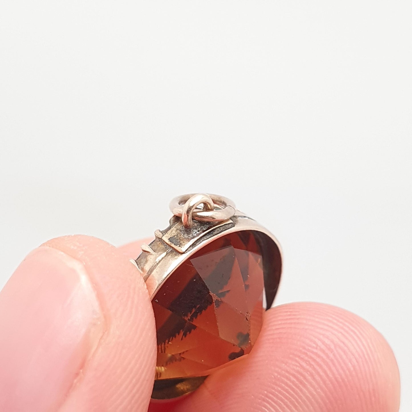 Antique 9ct 9k Gold Citrine Pendant Necklace Victorian Natural Gemstone Round Cut Large Dark Orange Quartz Vintage Jewellery Jewelry