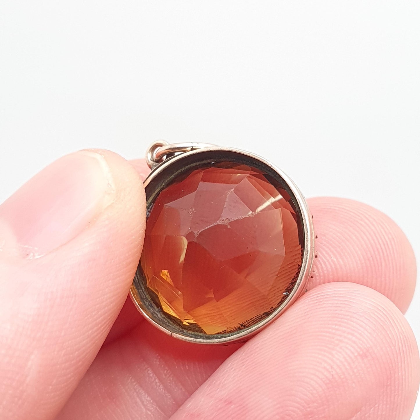 Antique 9ct 9k Gold Citrine Pendant Necklace Victorian Natural Gemstone Round Cut Large Dark Orange Quartz Vintage Jewellery Jewelry