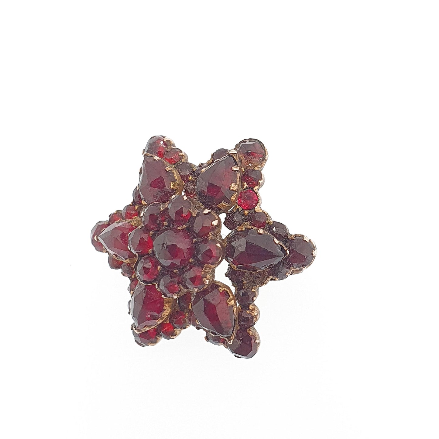 Antique Victorian Bohemian Garnet Star Brooch Pin Starburst Rolled Gold Renaissance Revival 1800s Pyrope Vintage Womens Jewelry Jewellery